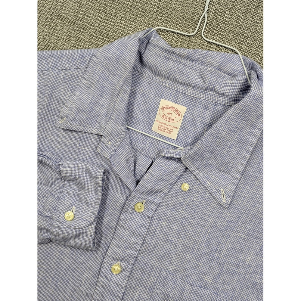 Brooks Brothers Shirt Mens 2XL Blue Check Linen Long Sleeve Button Up Casual